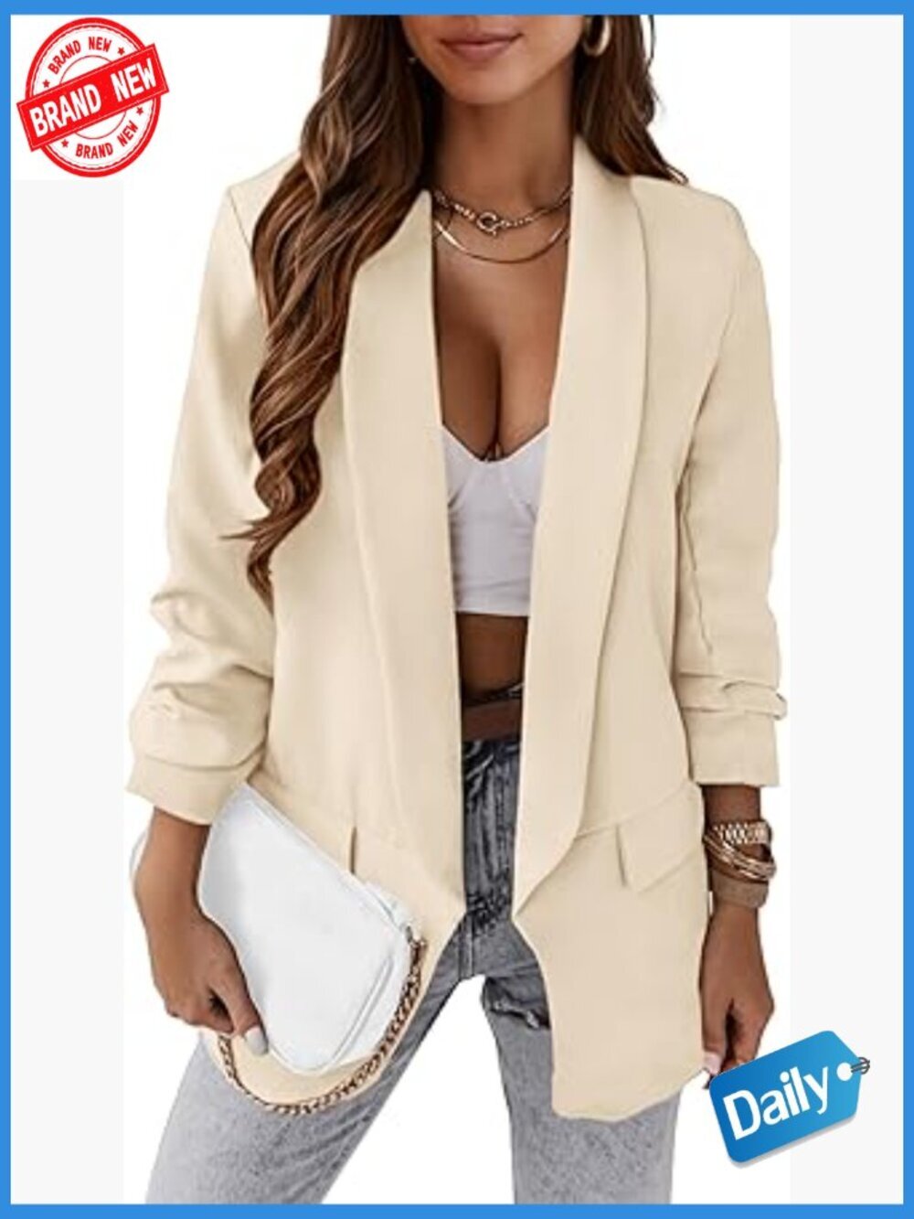 Oversized Blazer Open Front Shawl Collar Long Sleeve Work Jacket